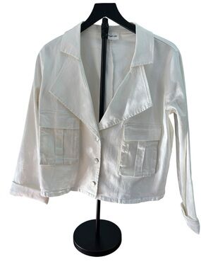 Sugar + Lips White Canvas Women's L Button-Front Jacket w/2 Front Pockets